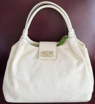  KATE SPADE NY STEVIE WINDSOR SQUARE IVORY OSTRICH LEATHER LG SATCHEL BAG NWT!