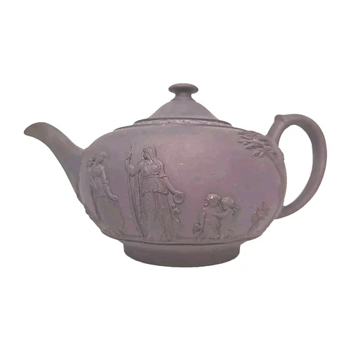 Wedgwood Neoclassical Figures Black Basalt Teapot 1820s