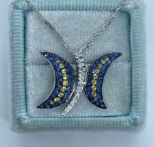 1Ct Round Cut Lab-Created Blue Sapphire Butterfly Pendant 14K White Gold Plated