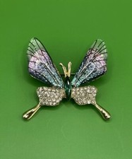 Gold Tone Rhinestone Butterfly Brooch Pin