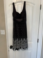 Onyx Nite Womens Sz 8 Black Tulle Silver Shimmer Sequin Double Strap Party Dress