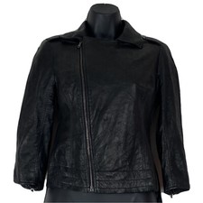 L'agence  Black Leather Distressed Moto Biker Zip Jacket Size 1