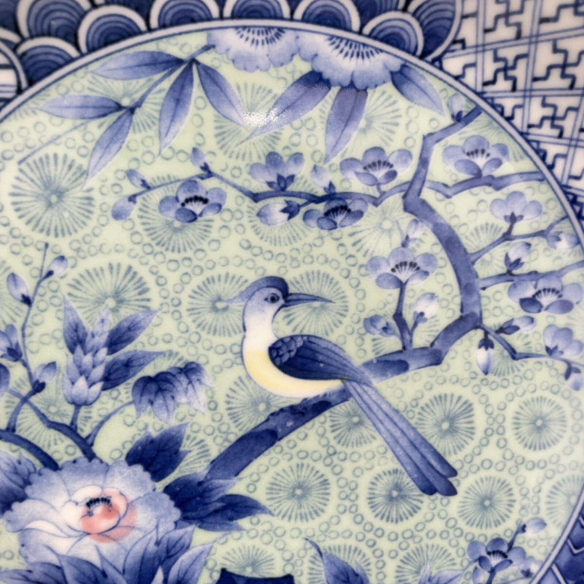 Vintage Japanese Arita-Yaki Porcelain Blue White Bird Flower Plate