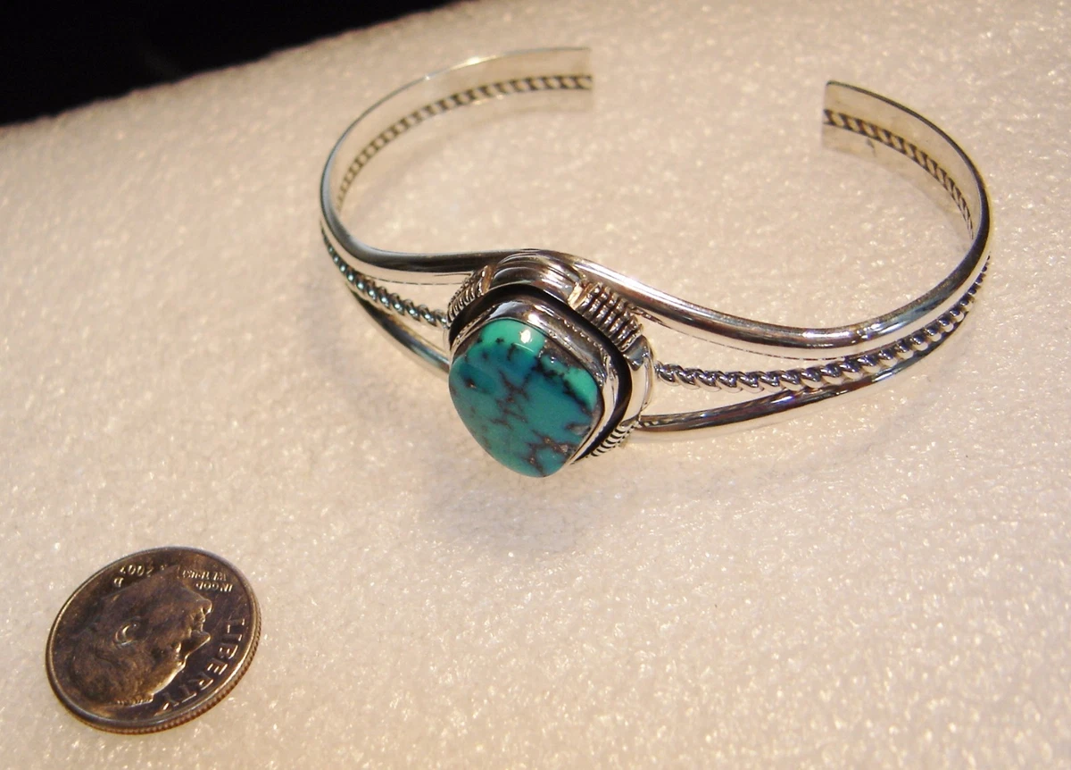 L. LEO YAZZIE STERLING SILVER WITH TURQUOISE NAVAJO CUFF BRACELET