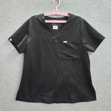 FIGS Women Scrub Top XL Black Catarina One Pocket V Neck Short Sleeve Shirt