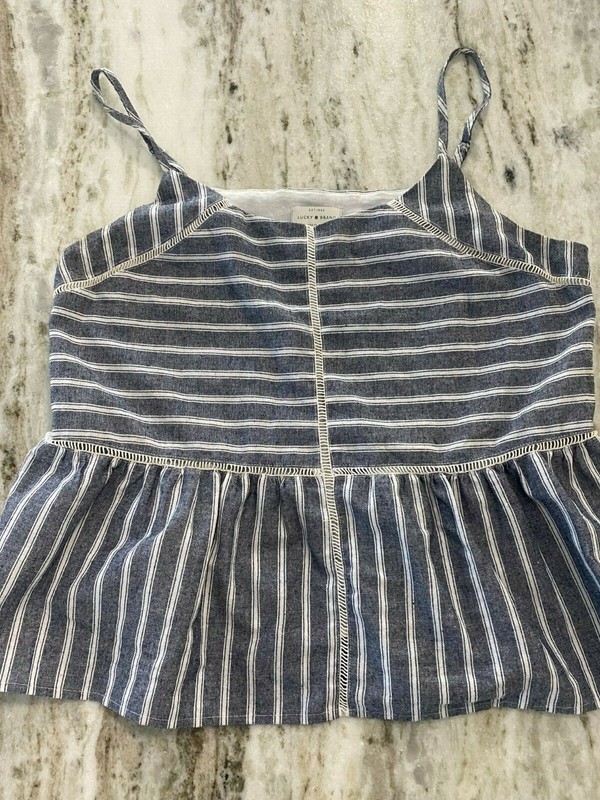 Lucky Brand   size Large women's spaghetti strap Blue Peplum Blouse Top- 024