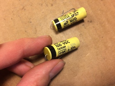 2 NOS Vintage .47 uf 100v Cornell Dubilier Capacitors CDE Yellow