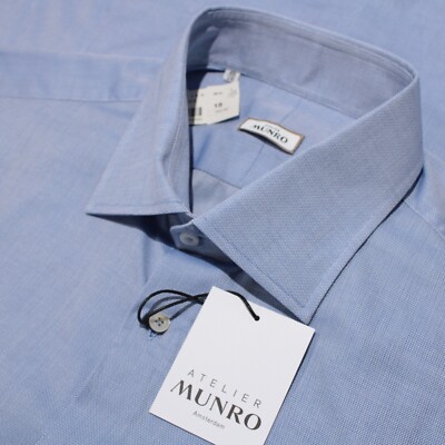 Atelier Munro NWT Dress Shirt Size 18 46 US In Solid Blue 100% Cotton