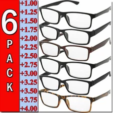 Mens Womens Reading Glasses 6 Pairs Square Frame Readers Unisex Style Specs NEW