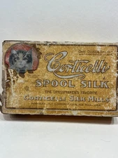 Antique CORTICELLI Spool Silk Box Advertising Kitten Cat "Elephant"