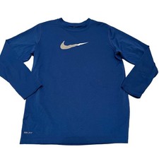 Nike Dri Fit Youth T-Shirt Size M Blue Logo Long sleeve