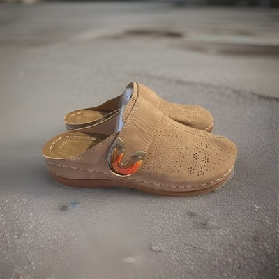 Women Slip On Half Shoes Loafers Faux Leather Upper Color:Tan Size:(38)7.5 or 8
