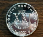 2000 NEW MILLENNIUM 1 oz FREEDOM XXI CENTURY 999 FINE SILVER ART ROUND