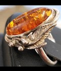 Vtg 70s Navajo Sterling Amber Feather SZ 6 Ring — photo 4