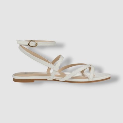 Journee Women's White Serissa Strappy Flat Sandals Shoes Size 8