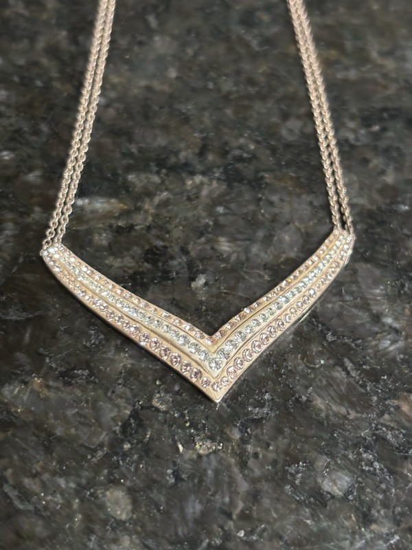 Sterling Silver 925 Chevron Gold Plated Necklace Double Chain Lobster 16”