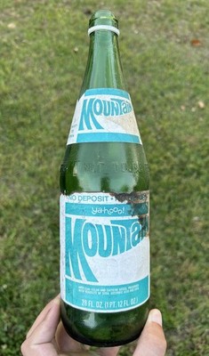 Vintage MOUNTAIN DEW paper label No Deposit No Return 28 OZ soda bottle