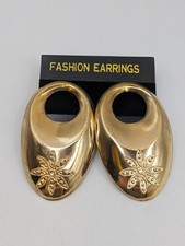 Gold Tone Chunky Irregular Door Knocker Flower Earrings Stud Back Dead Stock