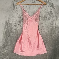 Pink Satin Lace Chemise Slip Dress Small S Babydoll Nightgown Adjustable Straps