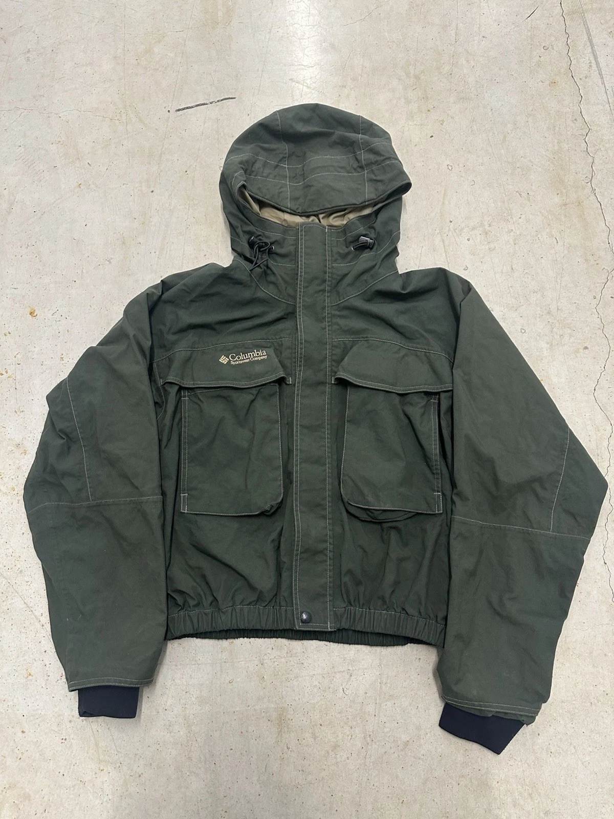 Vtg Columbia Jacket Men’s Medium Fishing Lined Hooded 4 Pockets 90s Gorp Core