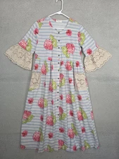 Bombay Paisley Dress M Button Midi Eyelet Trim Woven Cottage Core Garden Prairie