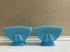 Set Of Vintage blue Fenton Sawtooth Lovebird Vases
