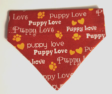 Over Collar Slide On Pet Dog Cat Bandana Scarf PUPPY LOVE  SMALL