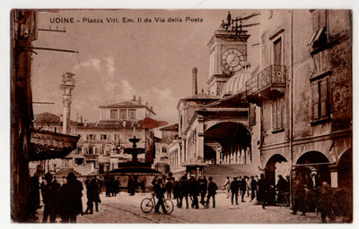 A6 POSTCARD UDINE PIAZZA VITTORIO EMANUELE II FROM VIA DELLA POSTE 1926 ANIMATED