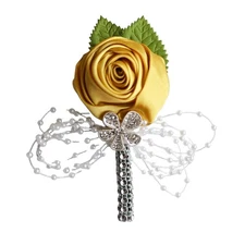 Elegant Rose Flower Brooch Pins for Women Crystal Pearls Beaded Fabric Flower...