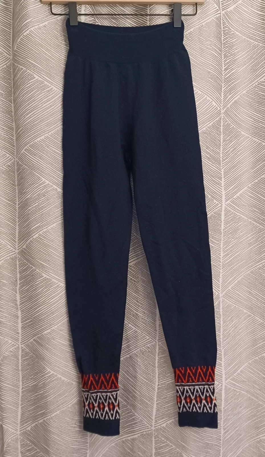 Sweaty Betty Merino Base Layer Fairisle Leggings Navy Blue Seamless Women US 4-6