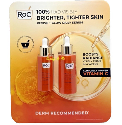 NEW RoC Vitamin C Serum 2-Pack(1.7 oz + 1 oz) Revive +Glow Daily Brightening Set