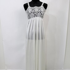 Vintage 70s 80s  Vanity Fair Sheer Maxi Slip Dress Small Ivory Floral Lace Bust