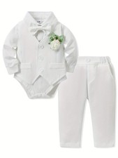 5pc Baby Boy Formal Suit Set: Shirt, Vest, Pants, Bowtie  Corsage