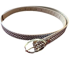 NWT BCBGeneration Women XL Tan White Design-Gold tone Clasp Belt