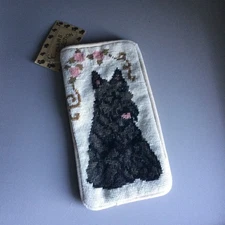 Vintage Floral Black Dog Scottish Terrier Needlepoint Glasses Case Holder NEW