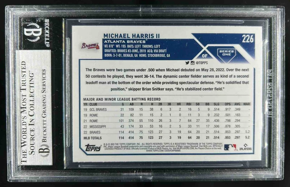2023 Topps Michael Harris II RC Signed Autograph BGS Authentic Auto - Image 2 of 2