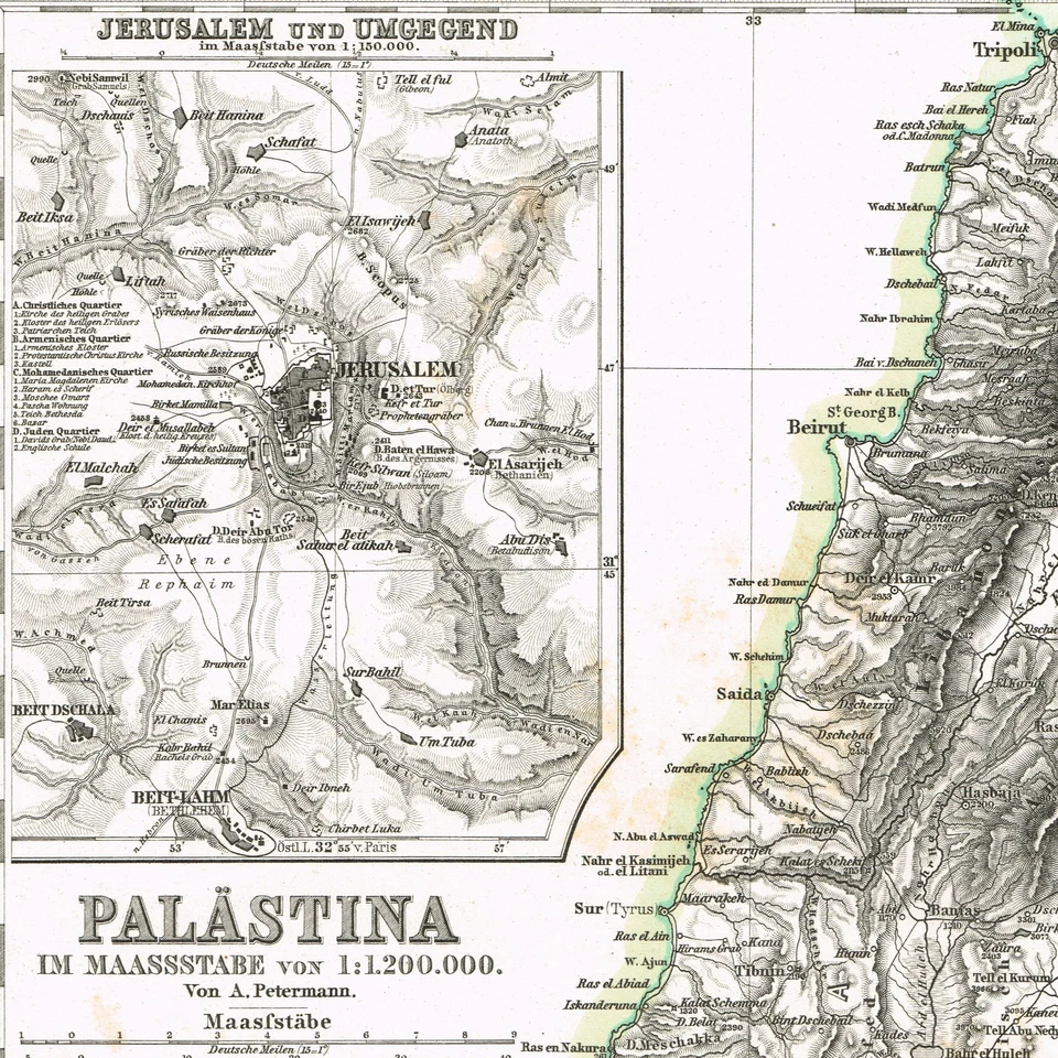 PALESTINE  LEBANON  1872  STIELER  BEIRUT  ISRAEL   ORIGINAL map Judea Large map - Image 2 of 4