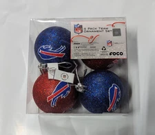Buffalo Bills Christmas Tree Holiday Ornament - Glitter Balls 4 pack Logo