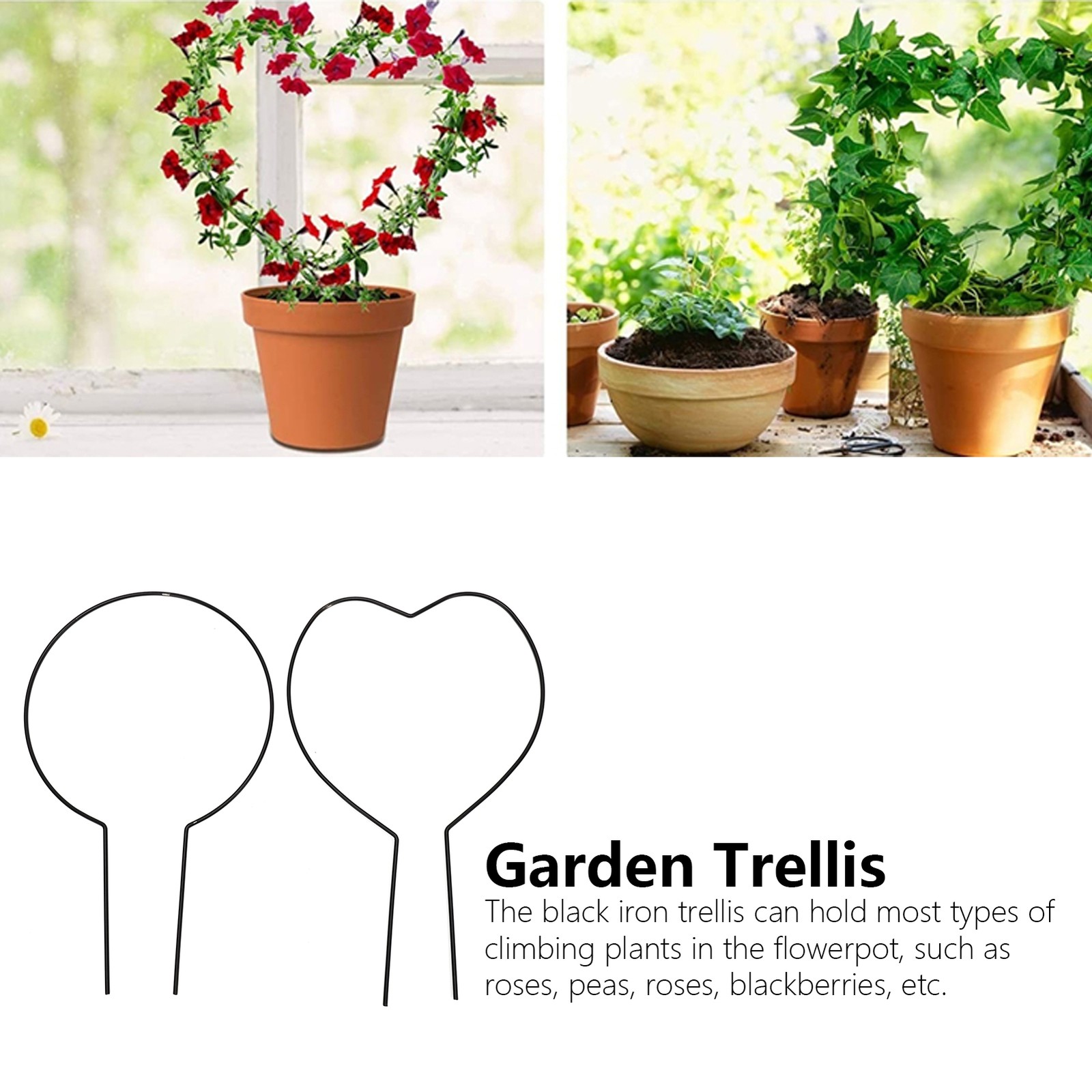 New 2pcs Vine Plant Support Wire Iron Garden Trellis Potted Climbing Plants Hol