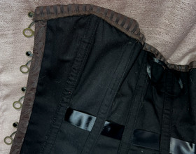 Sz 30 Brown Brocade Brass Swing Clasp Steel Boned Corset Over Breast Steampunk