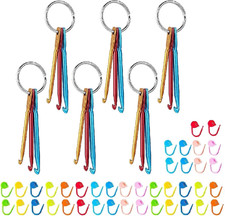6 Sets Mini Crochet Hook Keychain with 40Pcs Plastic Colored Stitch Markers, Alu