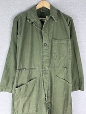Vintage Military Coveralls Olive Drab Green Cotton Jumpsuit Workwear Distressed