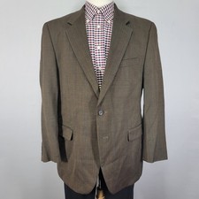 Izod Men's Sport Coat Blazer Two Button Brown Herringbone Plaid Wool 44R