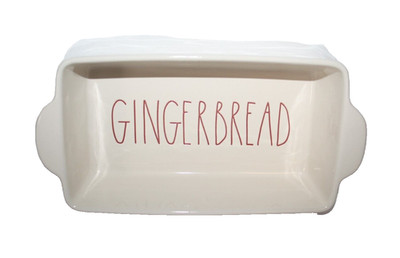 Rae Dunn Christmas ''GINGERBREAD'' Loaf Pan White With Red Lettering 9''x5'' NEW