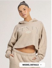 Savage X Fenty Weekender beige Cropped Hoodie Women  s Size xs Logo Fleece NWT