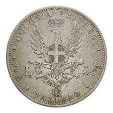 REGNO D' ITALIA  - UMBERTO I - Colonia Eritrea - tallero da 5 lire 1896 OTTIMA