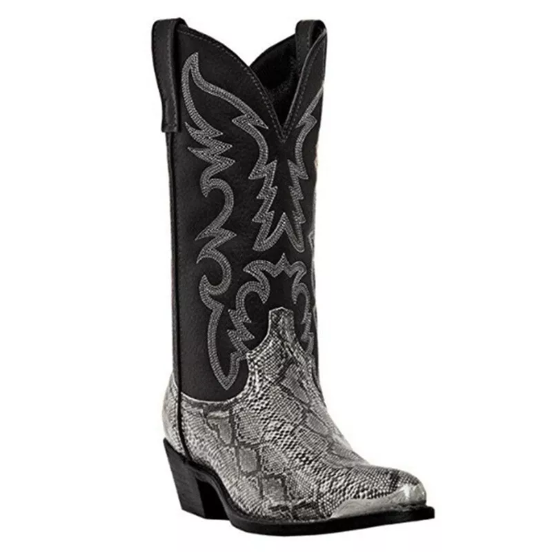 Men Pointy Toe Cowboy Boots Exotic Pointed Toe Western Pu Leather Pirate Shoes