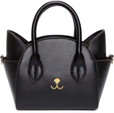 QZUnique Cat Purse for Women Cute Top Handle Shoulder Bag A-cat Black 