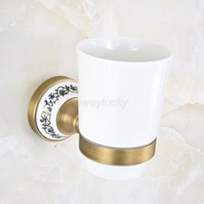 Antique Brass Bathroom Wall Mount Single Ceramic Cups Toothbrush Holder wba811