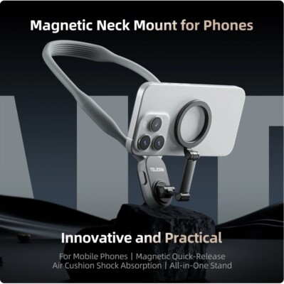 TELESIN Silicone Magnetic Neck Mount POV Selfie Phone Holder for iPhone Samsung